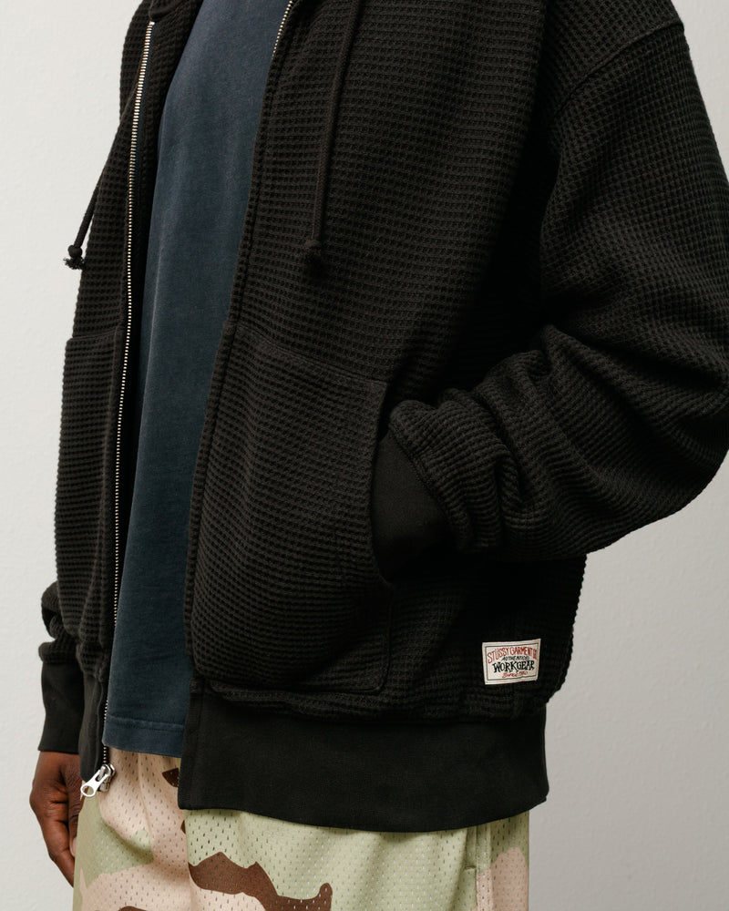 DOUBLE LAYER WAFFLE ZIP HOODIE
